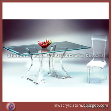 Green square acrylic/perspex dining-table with a chair